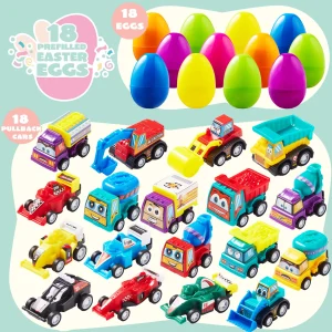 18Pcs Pull Back Cars Prefilled Easter Eggs 3in