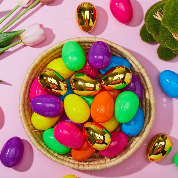 200Pcs 2.3in Colorful and Golden Easter Egg Shells