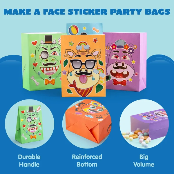 24Pcs Animal Party Favor Bags with Make a Face Stickers