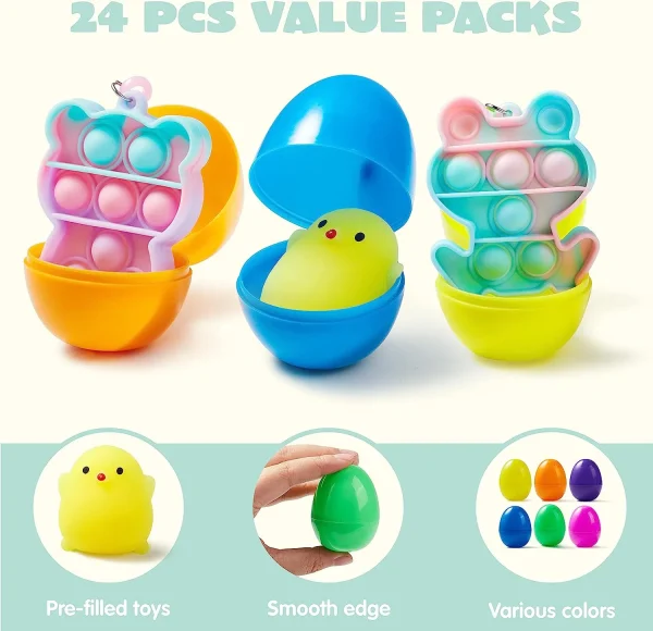 24Pcs Assorted Toys Prefilled Easter Eggs 2.36in