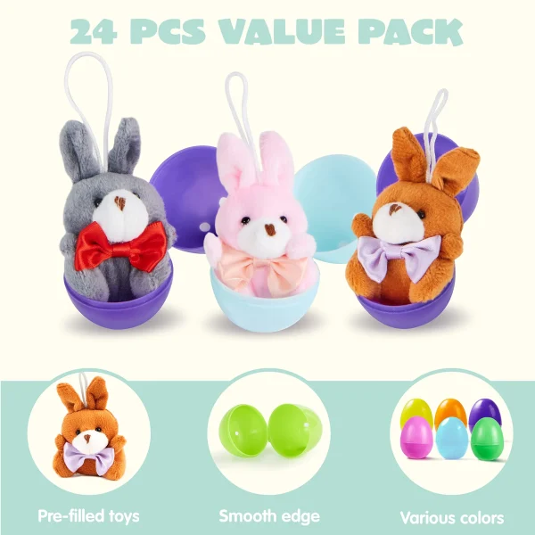 24Pcs Plush Bunnies and Bears Prefilled Easter Egg 2.23in