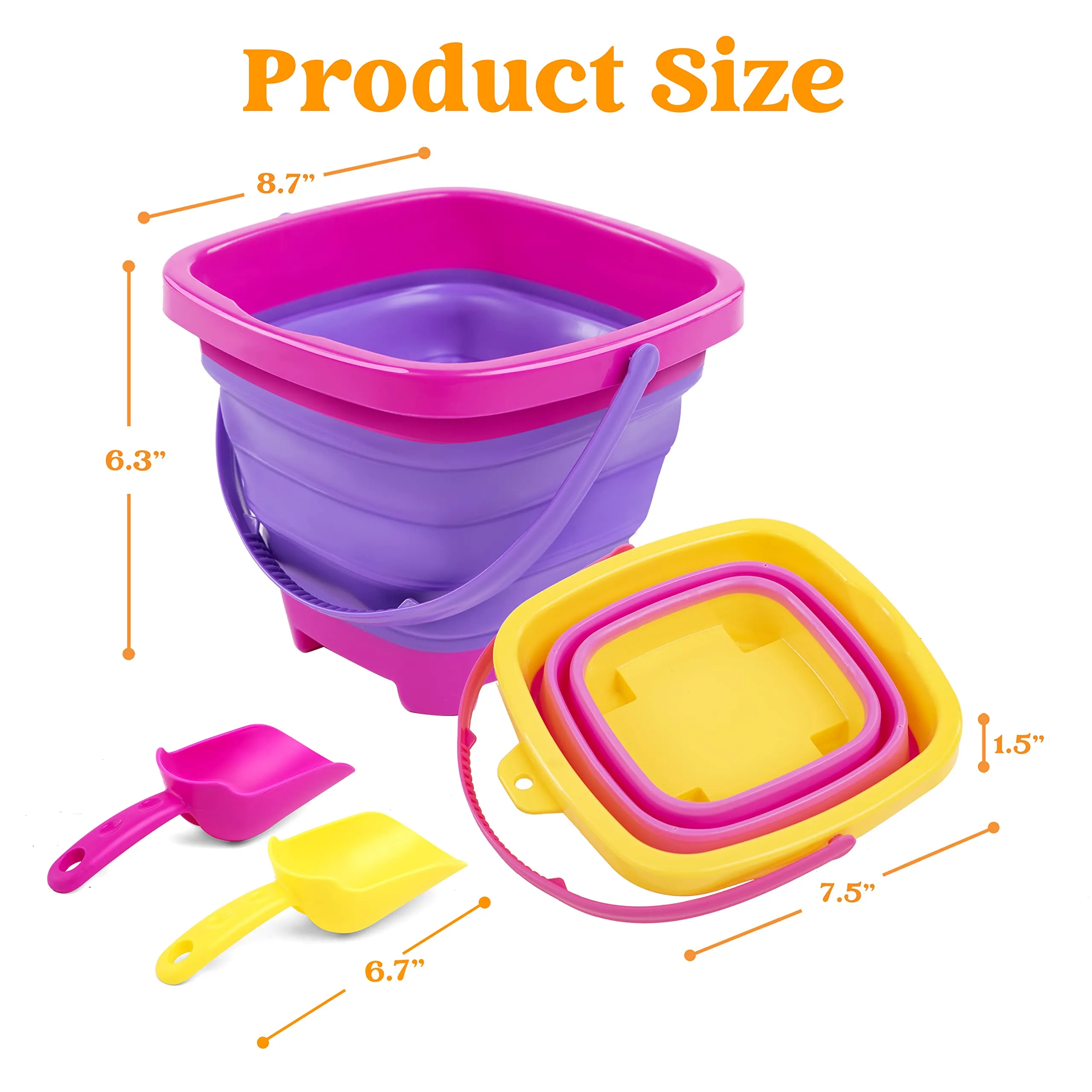 SLOOSH 3 Packs Foldable Bucket - Collapsible Bucket with Sand Shovels