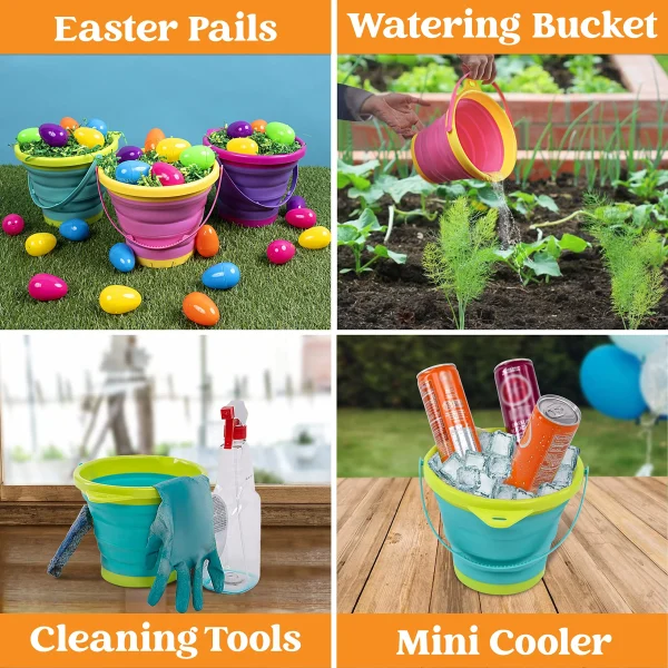 3Pcs Collapsible Beach Toy Buckets with Shovels