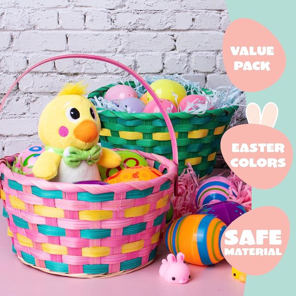 3Pcs Easter Bamboo Woven Goodie Basket with 3 Colors Easter Grass