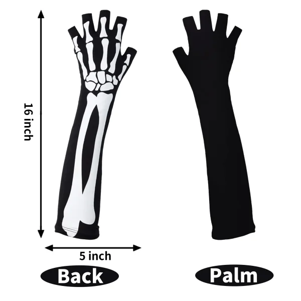3Pcs Skeleton Fingerless Long Gloves (Glow in the Dark)