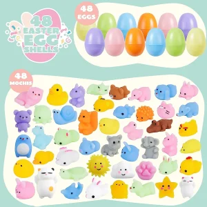 48Pcs 2.36in Pre-filled Easter Eggs Containing Mochi Squishy Toys for Easter Egg Hunt