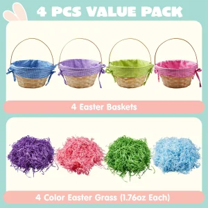 4Pcs Easter Gift Woven Bamboo Basket with Handles