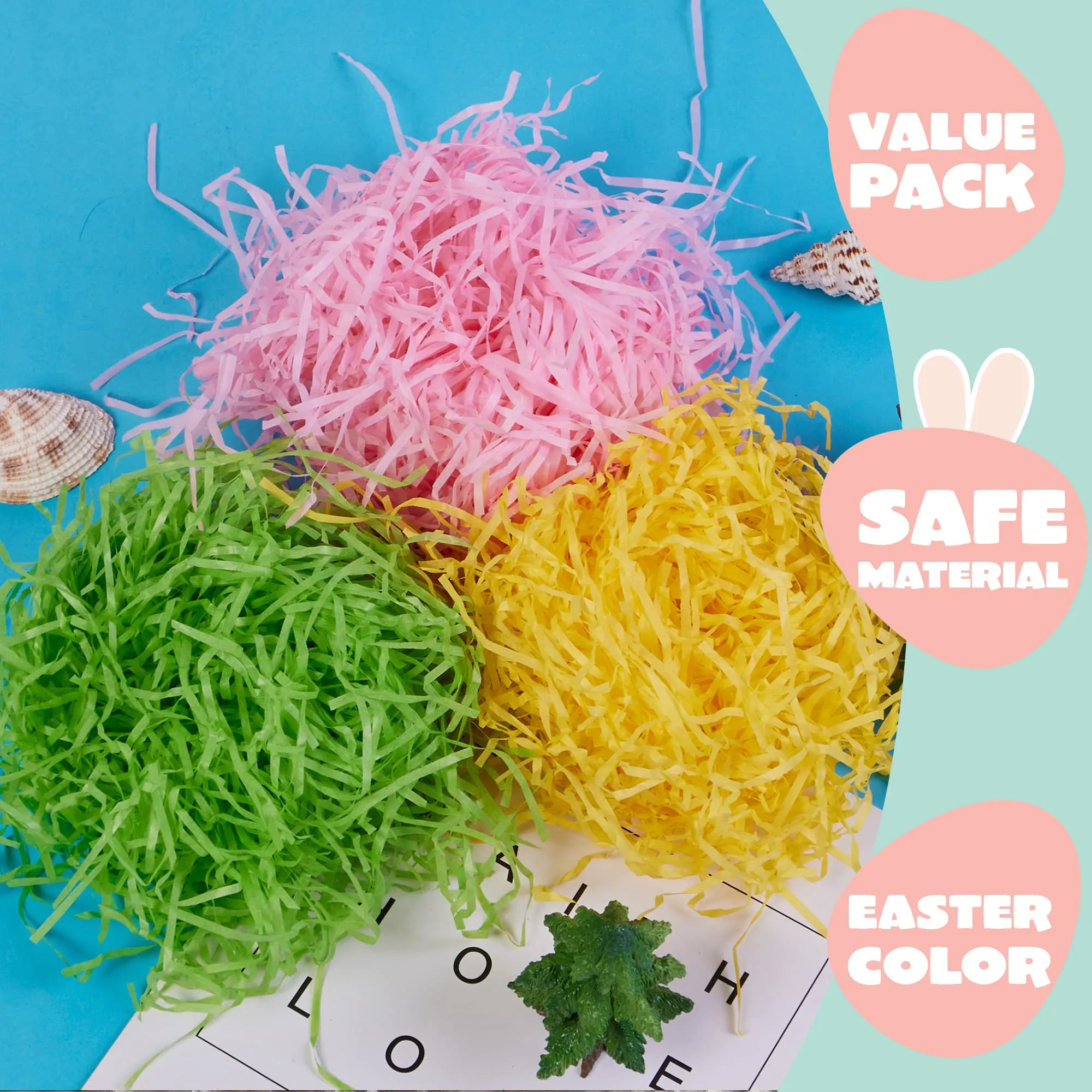 Easter Grass Basket Filler Grass 3 Color - (Red,Yellow,Blue) - 3 Pack - Red,Yellow,Blue