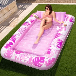 SLOOSH-More Large Inflatable Tanning Pool & Yard Lounger With Cup Holder, Pink