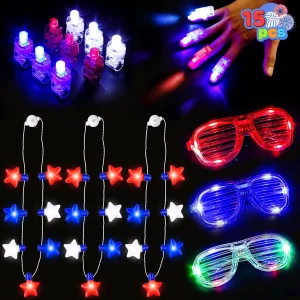 LED Glasses, LED Necklaces, and LED Finger Lights, 15 Pcs
