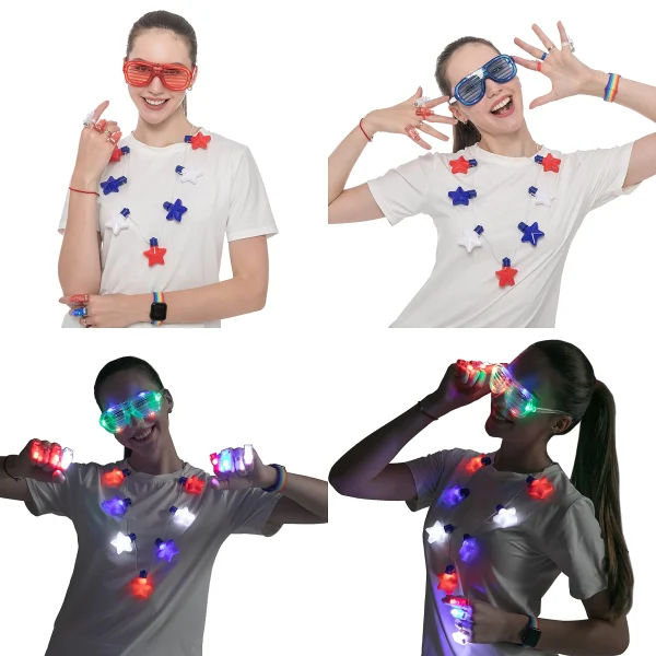 LED Glasses, LED Necklaces, and LED Finger Lights, 15 Pcs