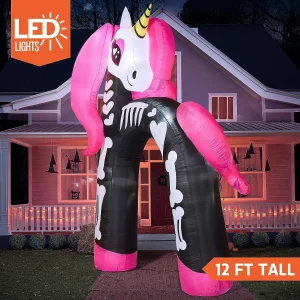 12ft Halloween LED Rainbow Unicorn Skeleton