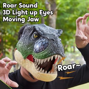LED Lighted Eyes Jurassic Dinosaur Mask with Sounds, Moving Jaw Dino Mask For Costume Gifts