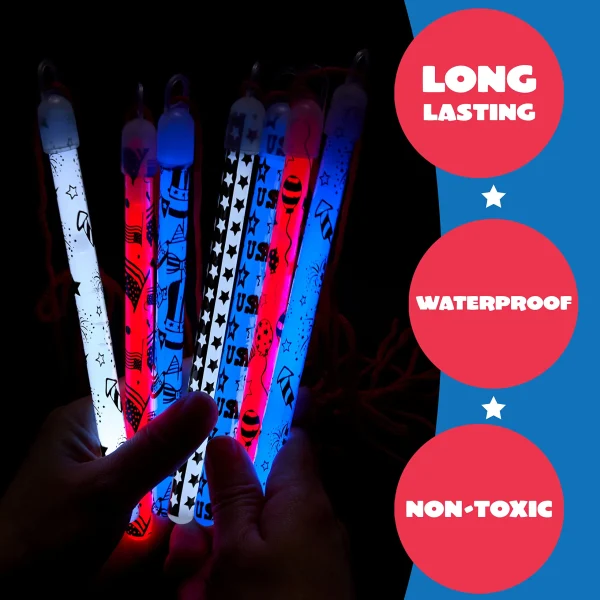 24Pcs July 4th Glow Sticks with Lanyard