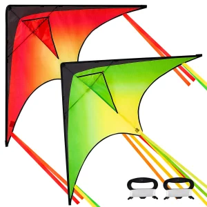 2Pcs Big Delta Kite with 262.5ft Kite String, Red & Green