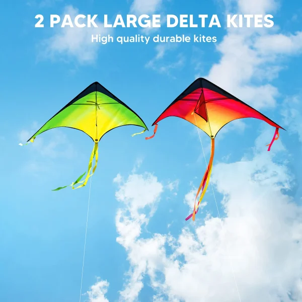 2Pcs Big Delta Kite with 262.5ft Kite String, Red and Green