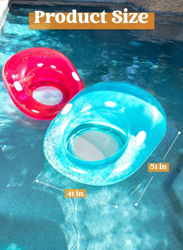 2Pcs Glittering Inflatable Pool Float, 51” x 41”, Cyan and Pink