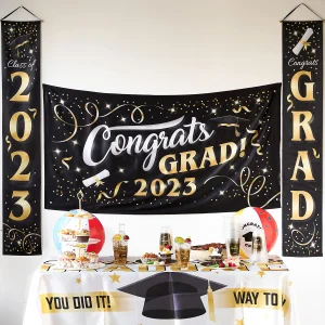 36”x70” Congratulation Graduate Banner Backdrop + 2Pcs Hanging Banners