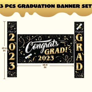 36”x70” Congratulation Graduate Banner Backdrop + 2Pcs Hanging Banners