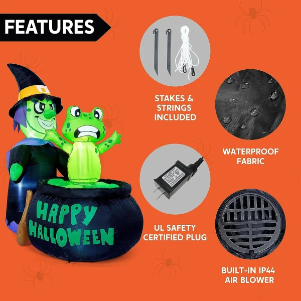 Amazing 5ft Inflatable Witch With Frog and Cauldron