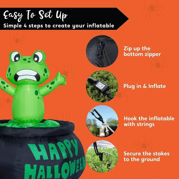 5ft Inflatable Witch With Frog and Cauldron