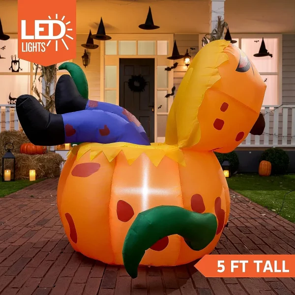 5ft Halloween Inflatable Pumpkin Eating Human with LED