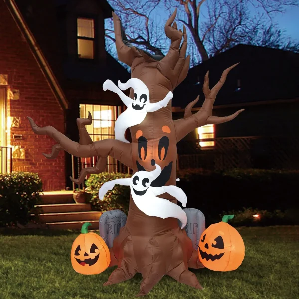 8 ft Inflatable Halloween Scary Tree With Ghost and Pumpkins (1)