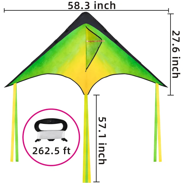 Big Green Delta Kite with 262.5ft Kite String