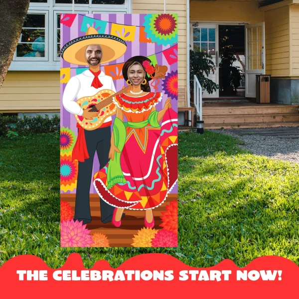 Cinco de Mayo Fiesta Couple Photo Door Banner, 36x72ft