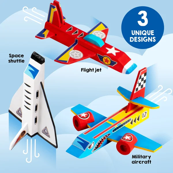 DIY Wooden 3D Aircraft Kit with 3 Airplane Toys