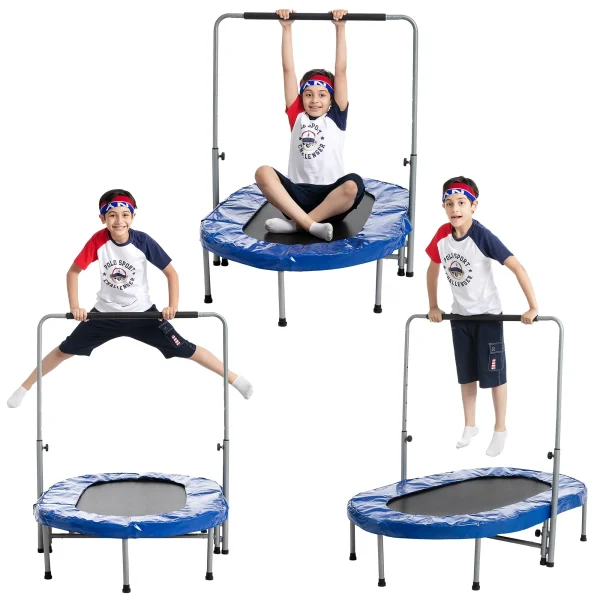 Oval Foldable double trampoline with handrail