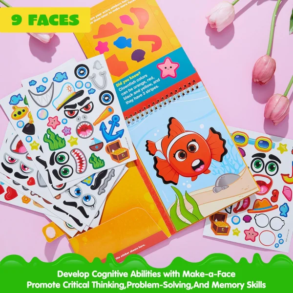 3Pcs Reusable Make a Face Sticker Book, Hidden Picture Sticker Book, Farm Sticker Board