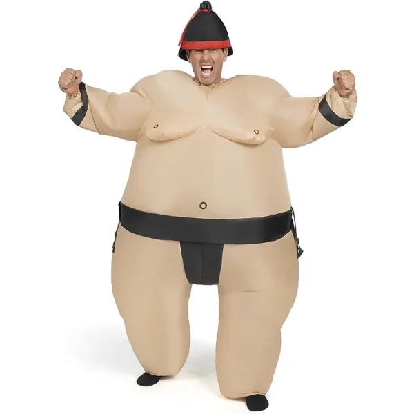 Black Belt Sumo Inflatable Suit Hat Air Pump Power Bank for Halloween Costume Set