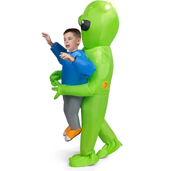 Green Alien Light-up Deluxe Inflatable Costume with Air Pump Power Bank