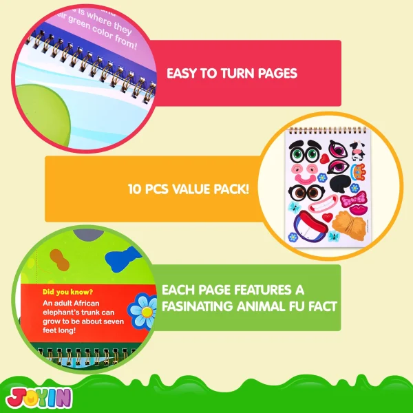 Make-a-Face Reusable Sticker Books 3-Pack (Safari, Farm, Sea Animals)
