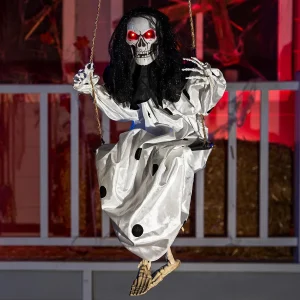 Halloween Ghost Hanging Skeleton On Swing 36in