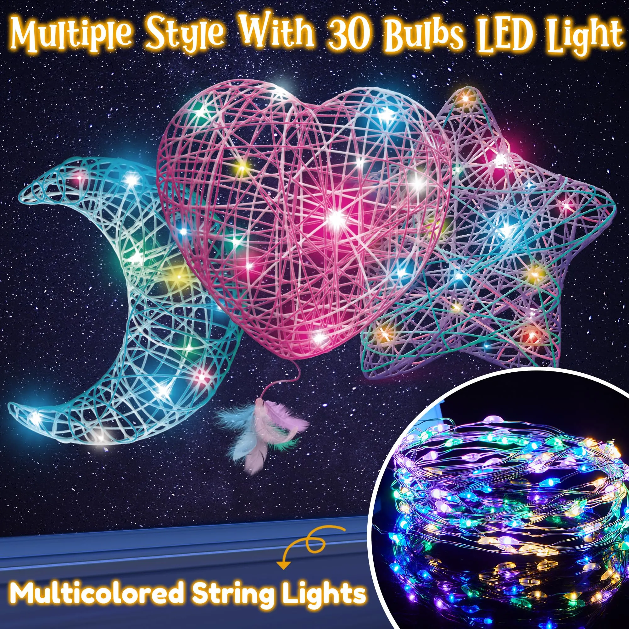 3D String Art With LED Lights Multi-Colored LED Light String Art