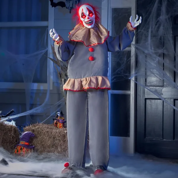 60in Halloween Standing Grey Clown with Sound & Light Activated