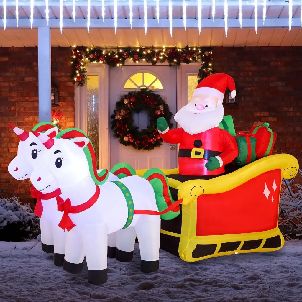 Blow up Unicorn pulling santa's sleigh
