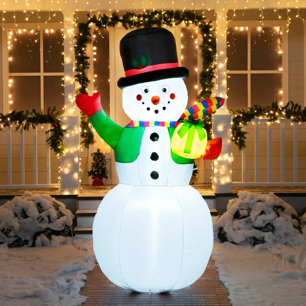 Blow up snowman with present