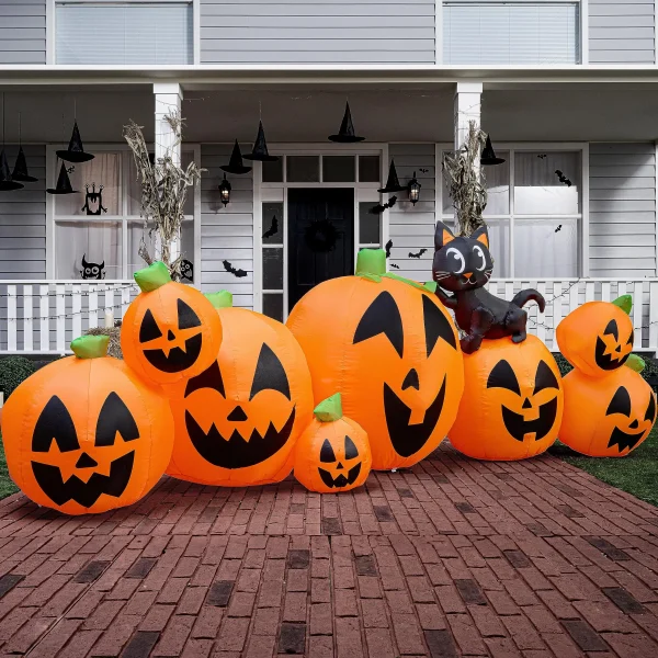 10ft 8pcs Halloween inflatable Pumpkin with Witch’s Cat