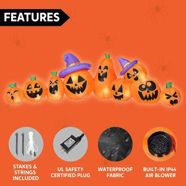 Best 12.5ft Halloween Inflatable Pumpkin with Witch Hat Decor