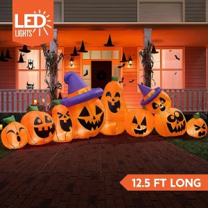 12.5ft Halloween Inflatable Pumpkin with Witch Hat Decor