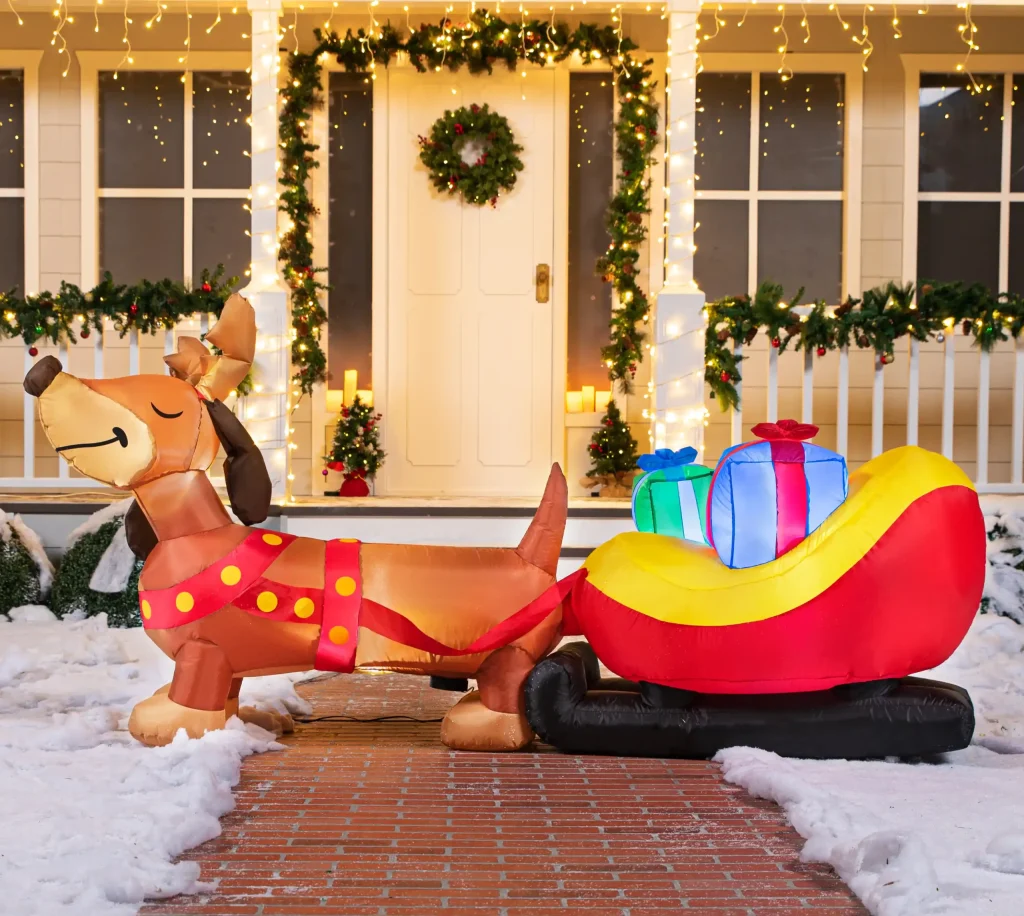 Long puppy christmas inflatable