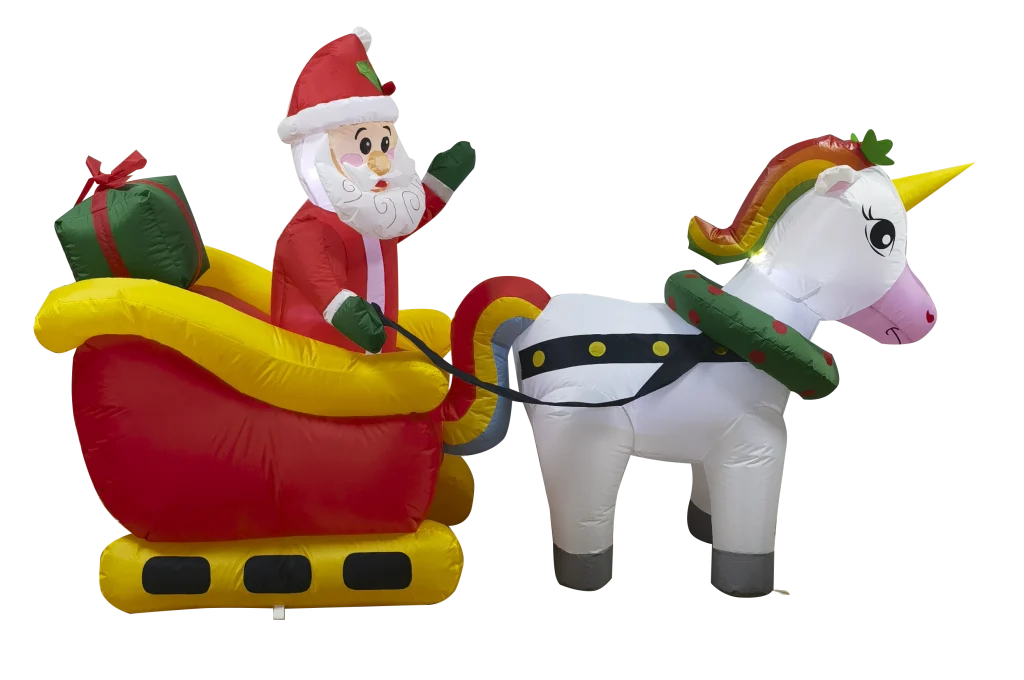 Blow up Unicorn drawn santa's sleigh