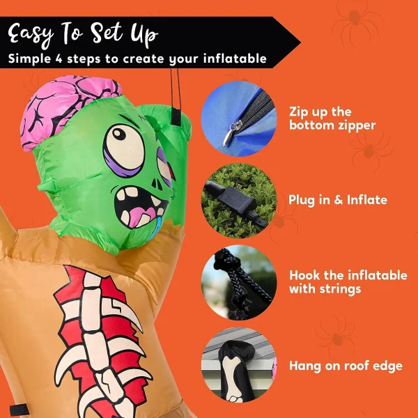 5ft Halloween Climbing Inflatable Zombie with LEDs