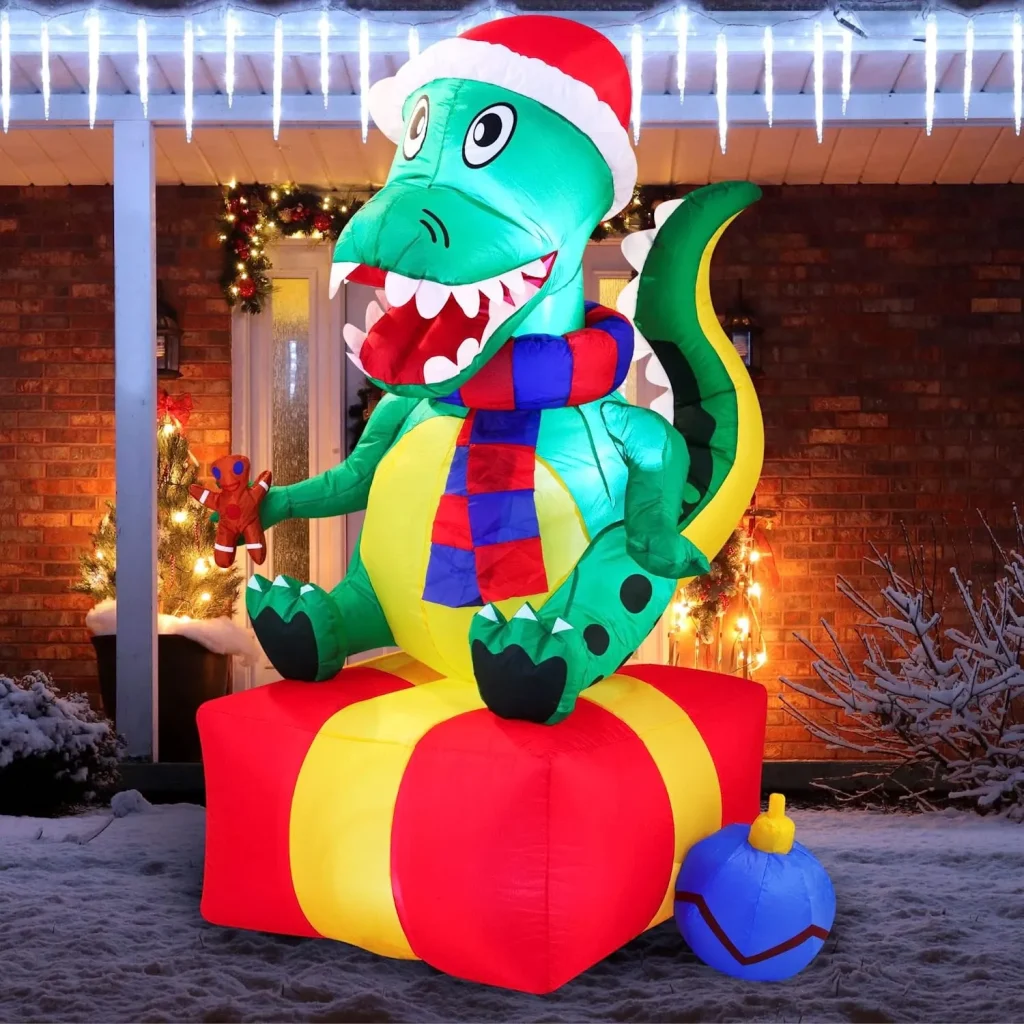 Dinosaur sitting on a gift