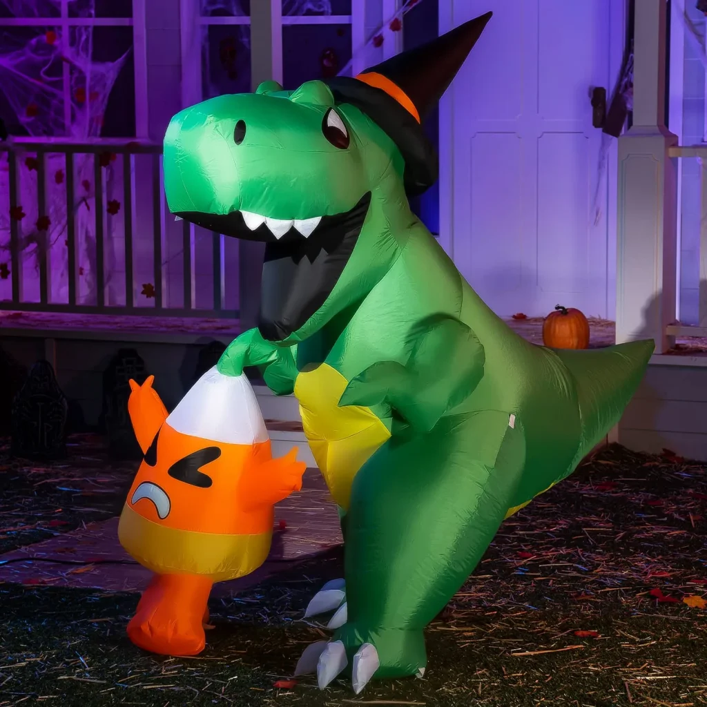 Inflatable Dinosaur with Witch Hat