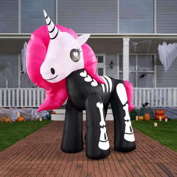 6ft Long Halloween Inflatable Skeleton Unicorn with Built-in LEDs