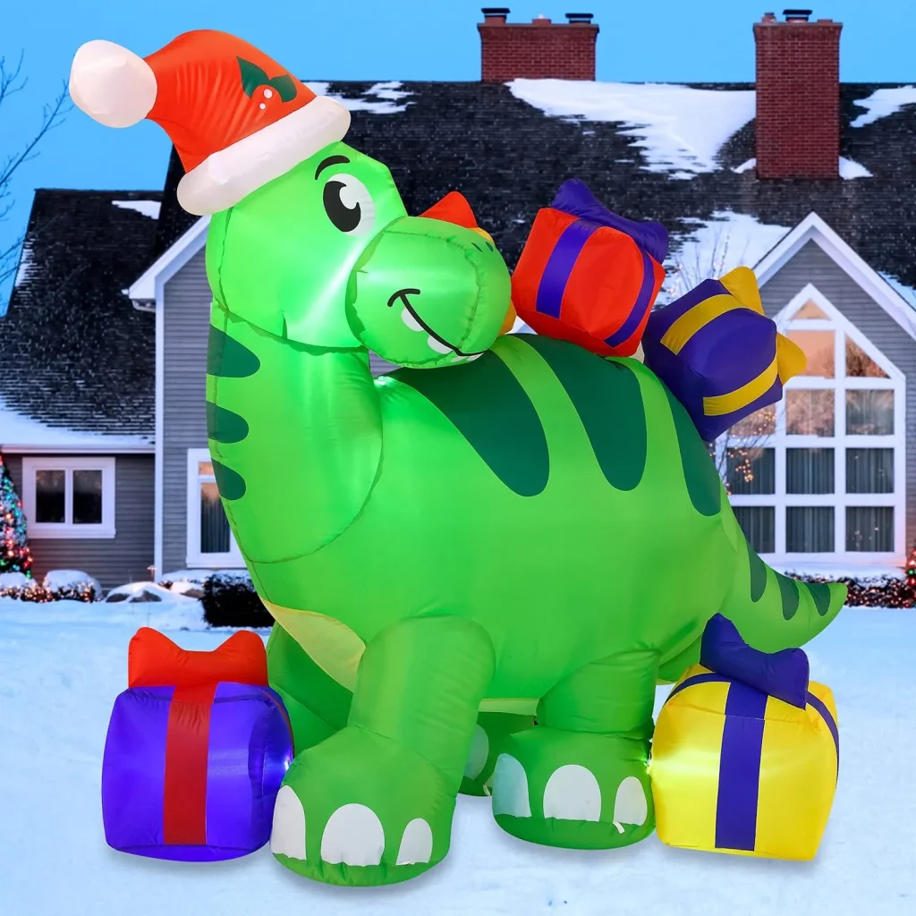 Christmas dinosaur inflatable and gifts